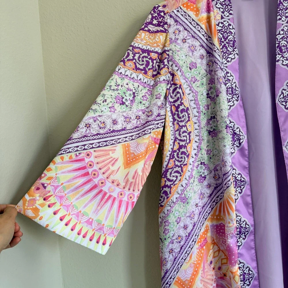 Chico's Colorful Mandala Print Open Front Kimono Womens‎ 2  US Large Bloomcore